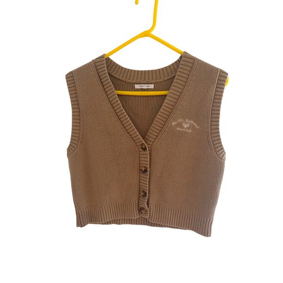 Pacsun Tan Knit Cropped Sweater Vest Old Money Preppy Grannycore 90s Y2K Sz M - Picture 1 of 6